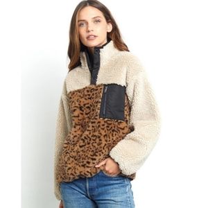 Rails Saga Leopard Teddy Bear Sherpa 1/4 Zip Pullover XS Fleece Jacket